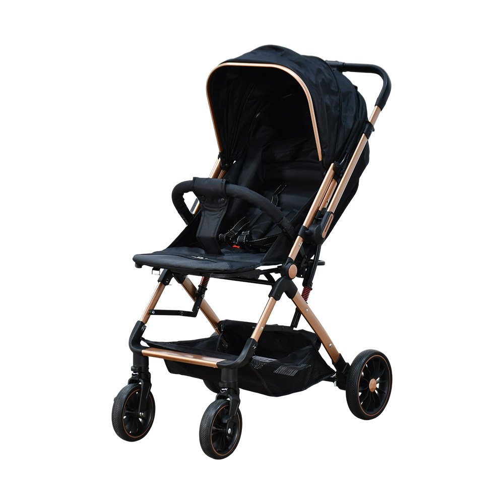 عربة أطفال قابلة للطي قماش بهيكل معدني أسود