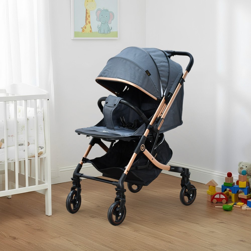 عربة أطفال قابلة للطي قماش بهيكل معدني رمادي غامق