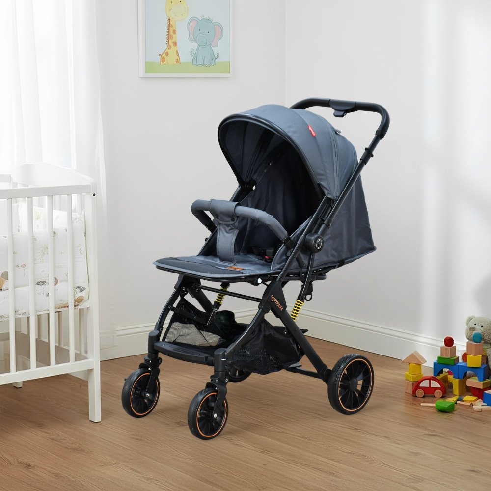 عربة أطفال قابلة للطي قماش بهيكل معدني رمادي غامق عربة أطفال قابلة للطي قماش بهيكل معدني رمادي غامق