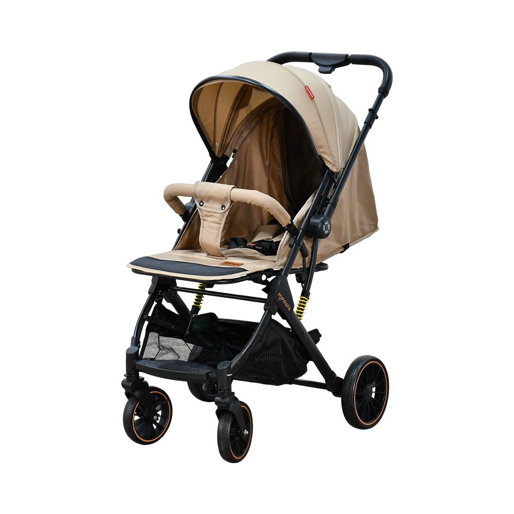 عربة أطفال قابلة للطي قماش بهيكل معدني كافيه