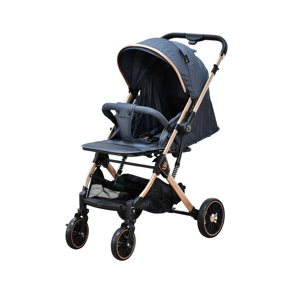 عربة أطفال قابلة للطي قماش بهيكل معدني رمادي