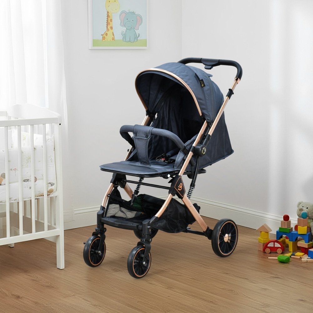 عربة أطفال قابلة للطي قماش بهيكل معدني رمادي
