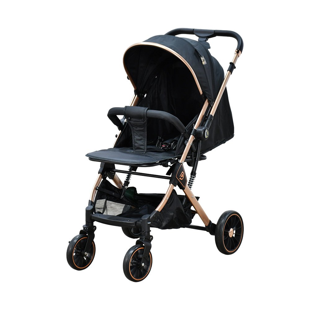 عربة أطفال قابلة للطي قماش بهيكل معدني أسود
