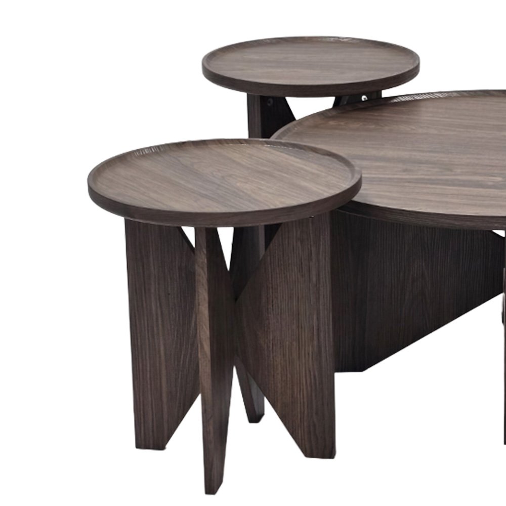 طقم طاولات خدمة مودرن خشبي 5 قطع بني