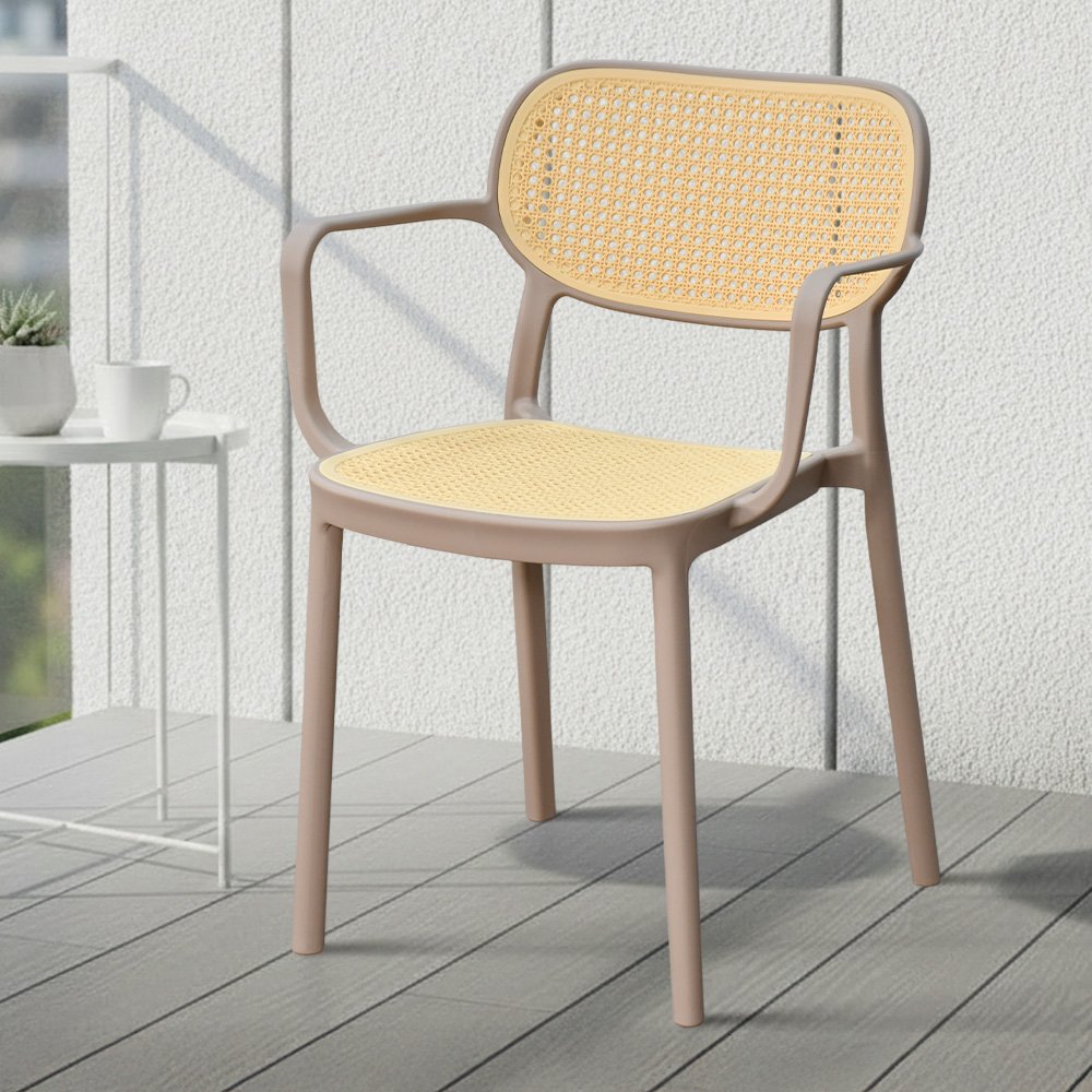 كرسي مفرد خارجي بلاستيك وراتان بيج