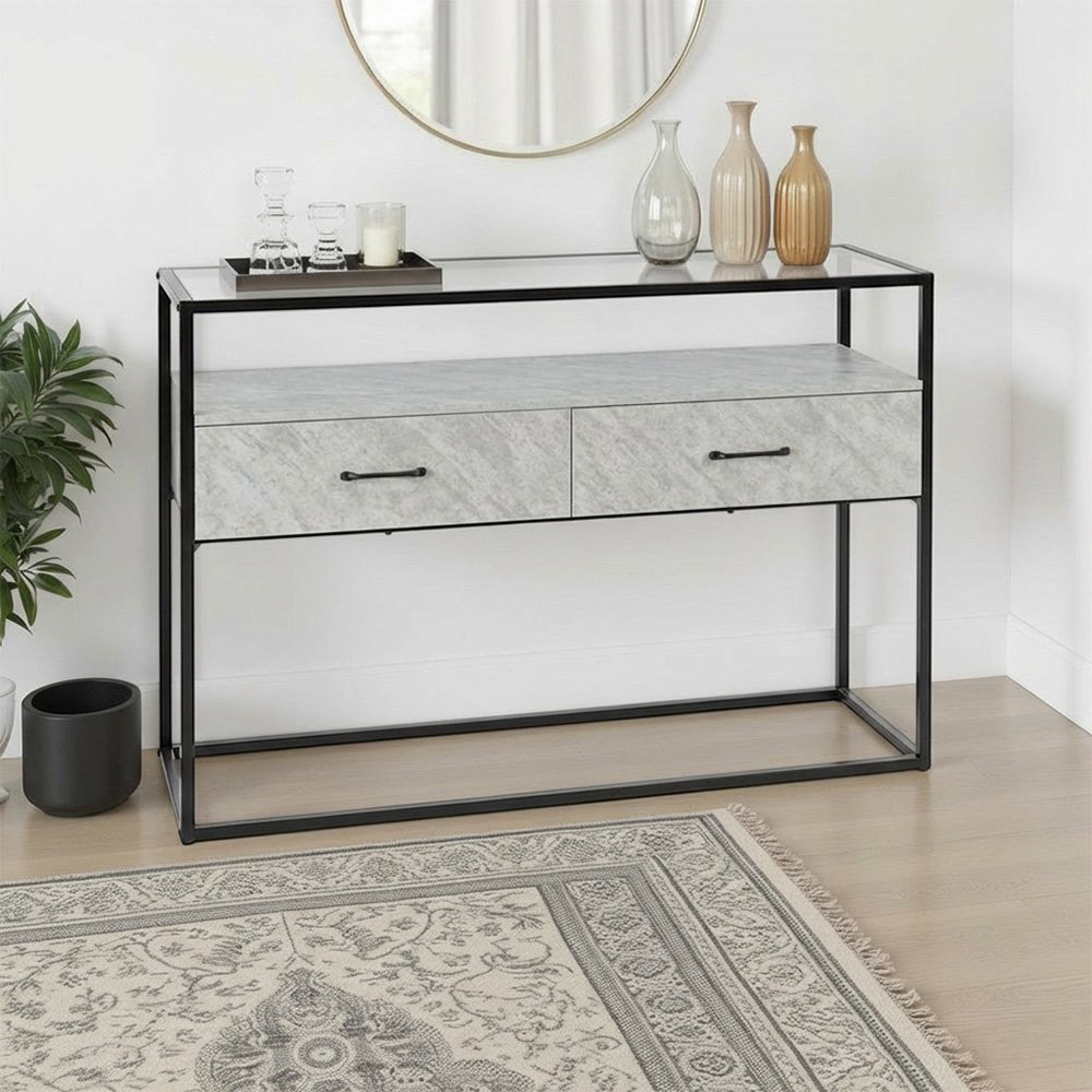 مدخل أستقبال سطح زجاجي بهيكل معدني رمادي