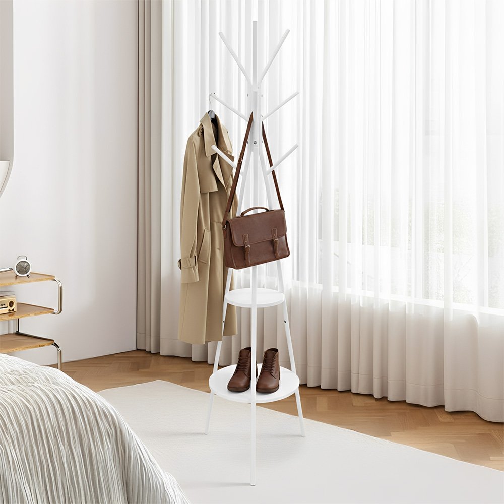 علاقة ملابس معدن برفوف خشبية مودرن أبيض علاقة ملابس معدن برفوف خشبية مودرن أبيض