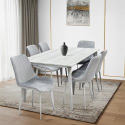 طاولة طعام خشب مع ارجل معدنية 6 كراسي طاولة طعام خشب مع ارجل معدنية 6 كراسي