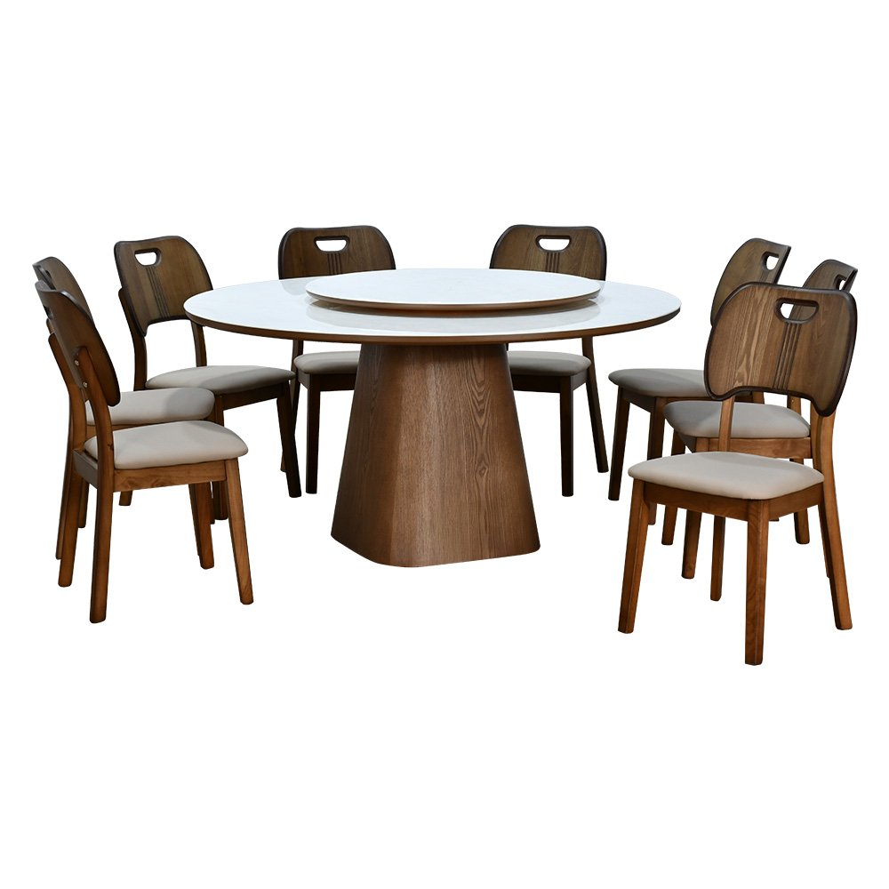 طاولة طعام فاخرة سطح دوار رخام صناعي 8 كراسي