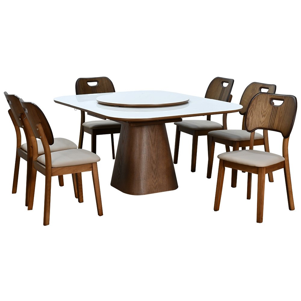 طاولة طعام رخام صناعي دوارة قابلة للتمدد 6 كراسي