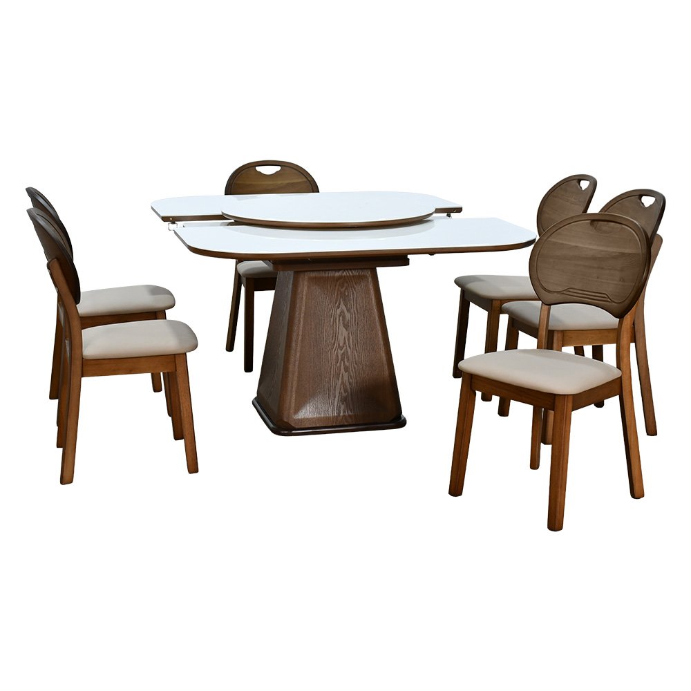 طاولة طعام رخام صناعي دوارة قابلة للتمدد 6 كراسي طاولة طعام رخام صناعي دوارة قابلة للتمدد 6 كراسي