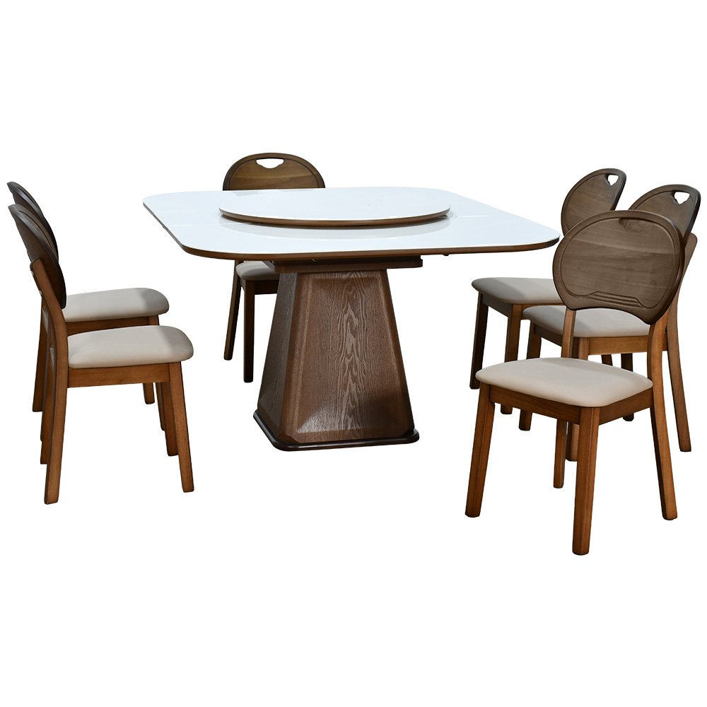 طاولة طعام رخام صناعي دوارة قابلة للتمدد 6 كراسي طاولة طعام رخام صناعي دوارة قابلة للتمدد 6 كراسي