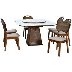 طاولة طعام رخام صناعي دوارة قابلة للتمدد 6 كراسي طاولة طعام رخام صناعي دوارة قابلة للتمدد 6 كراسي