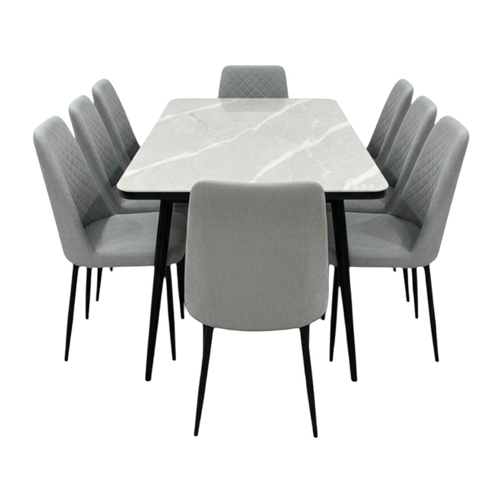 طاولة طعام رخام مودرن بأرجل معدنية 8 كراسي رمادي