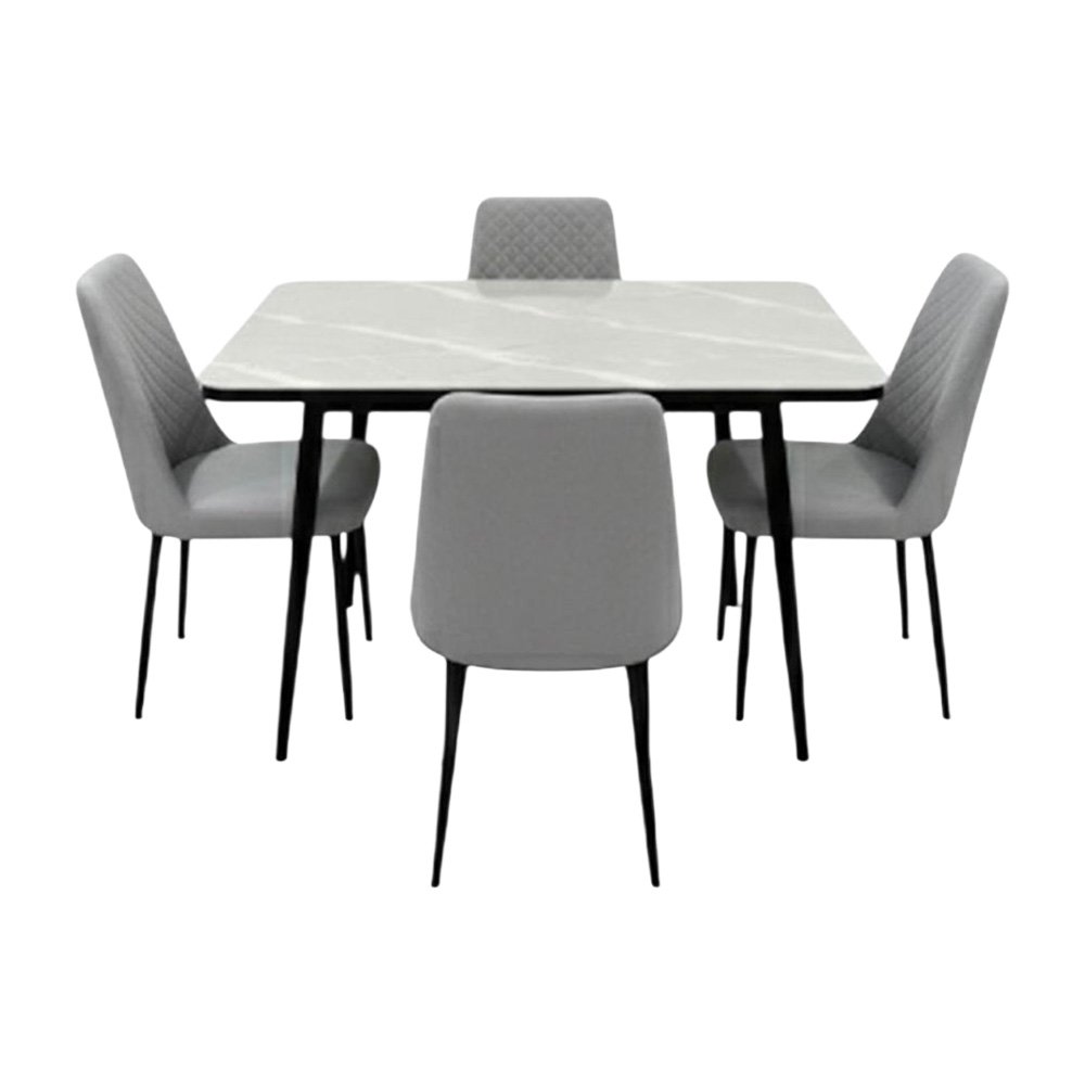طاولة طعام رخام مودرن بأرجل معدنية 4 كراسي رمادي