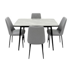 طاولة طعام رخام مودرن بأرجل معدنية 4 كراسي رمادي طاولة طعام رخام مودرن بأرجل معدنية 4 كراسي رمادي