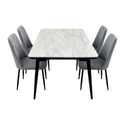 طاولة طعام رخام مودرن بأرجل معدنية 4 كراسي رمادي طاولة طعام رخام مودرن بأرجل معدنية 4 كراسي رمادي