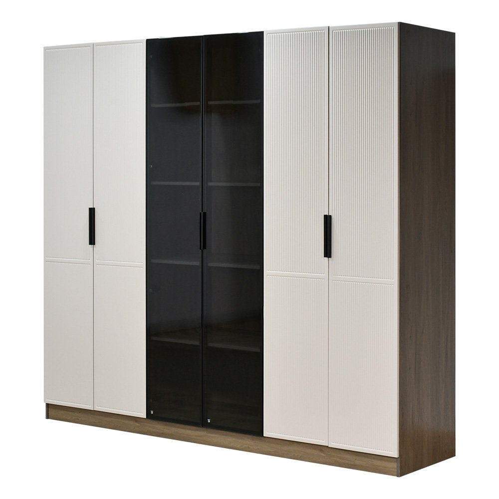 دولاب ملابس مودرن 6 باب خشب بأبواب زجاجية