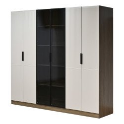 دولاب ملابس مودرن 6 باب خشب بأبواب زجاجية