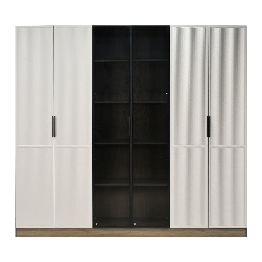 دولاب ملابس مودرن 6 باب خشب بأبواب زجاجية