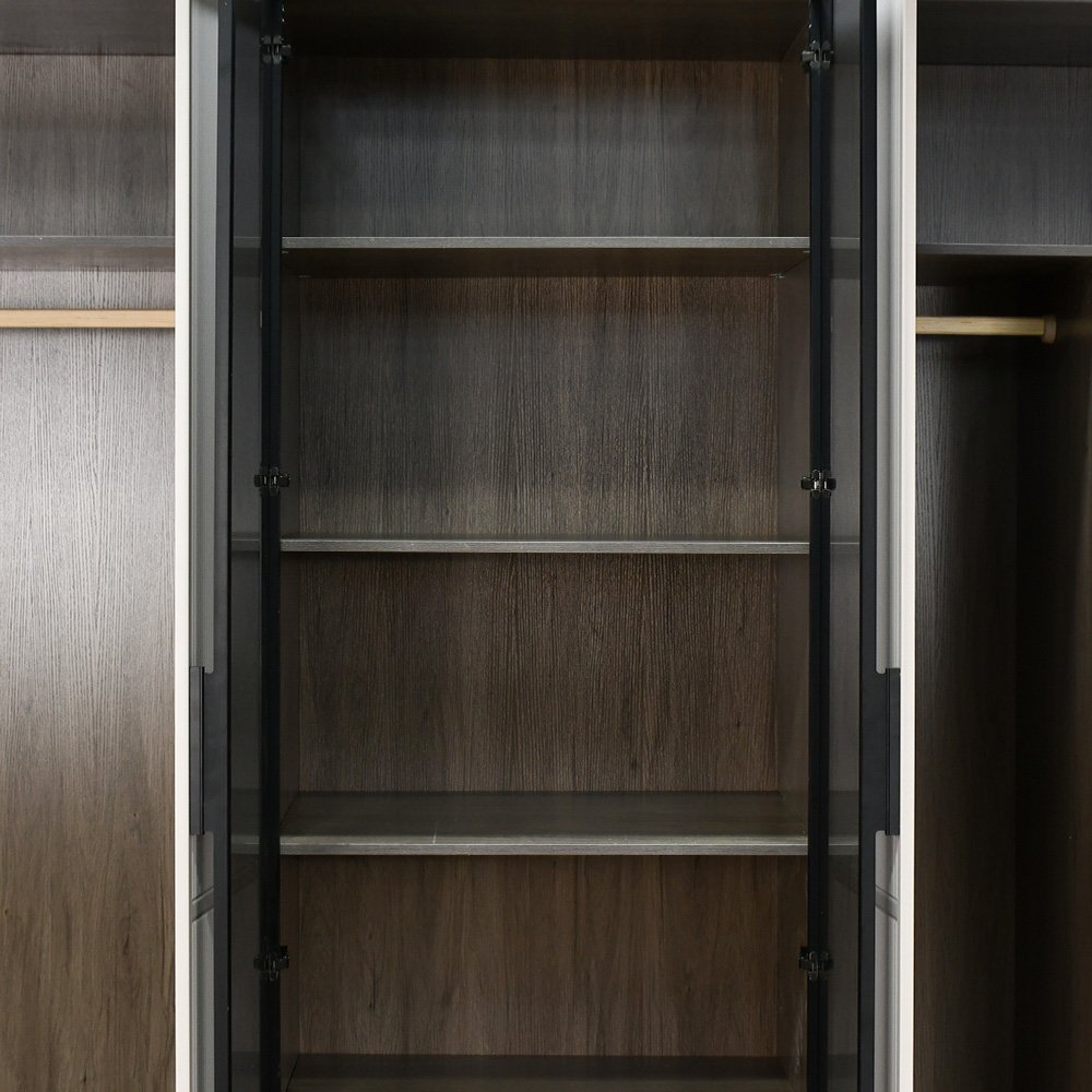 دولاب ملابس مودرن 6 باب خشب بأبواب زجاجية