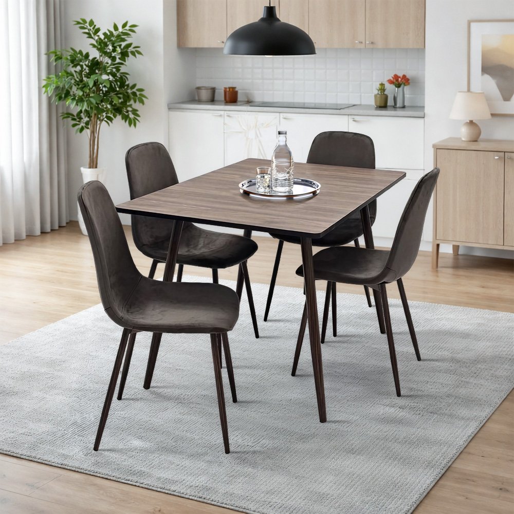 طاولة طعام خشب وأرجل معدنية 4 كراسي بني