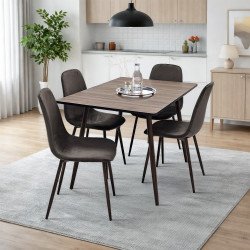 طاولة طعام خشب وأرجل معدنية 4 كراسي بني طاولة طعام خشب وأرجل معدنية 4 كراسي بني