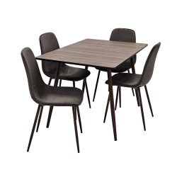 طاولة طعام خشب وأرجل معدنية 4 كراسي بني طاولة طعام خشب وأرجل معدنية 4 كراسي بني