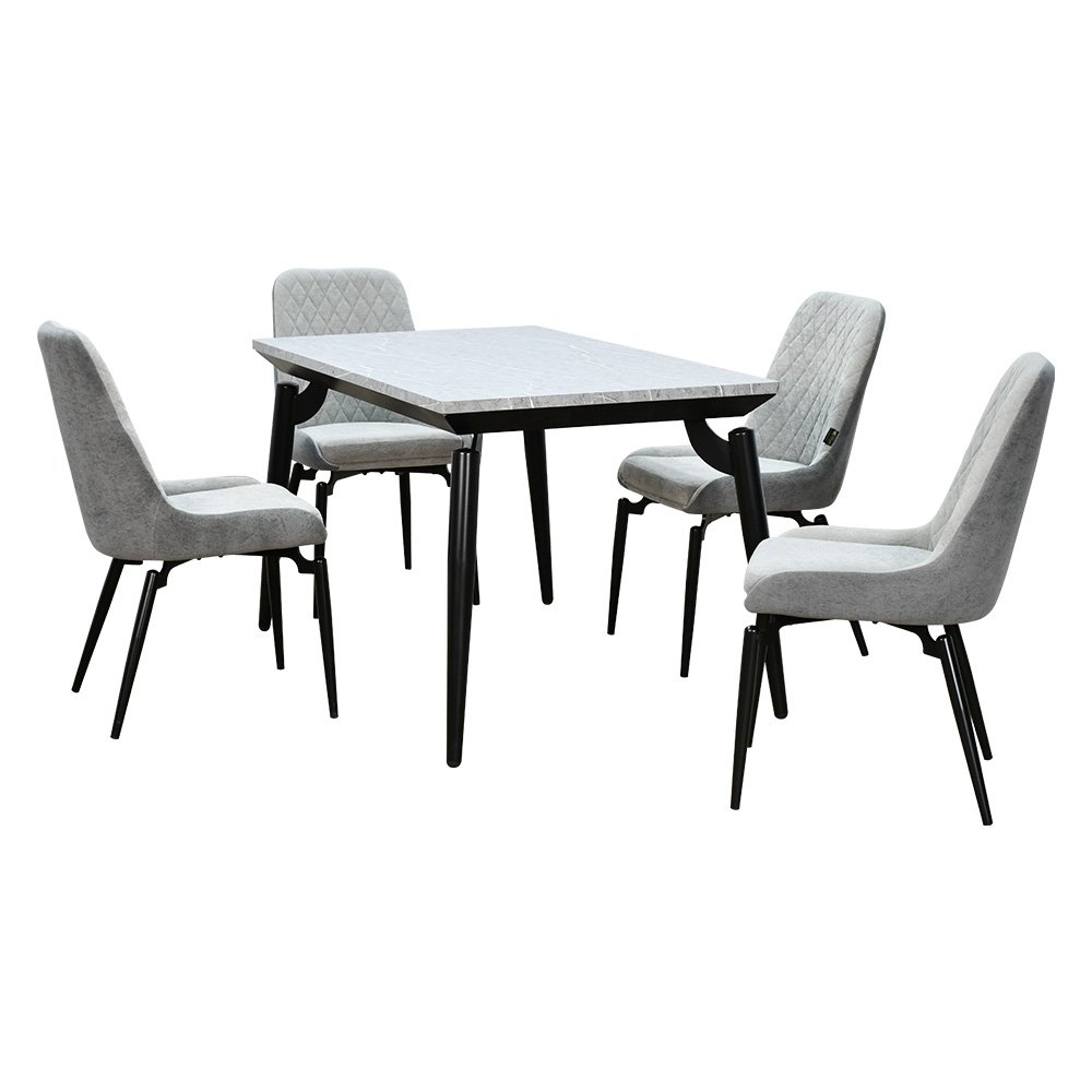 طاولة طعام خشب بأرجل معدنية 4 كراسي رمادي