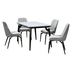 طاولة طعام خشب بأرجل معدنية 4 كراسي رمادي