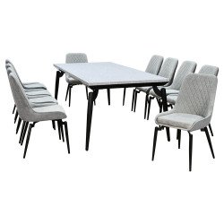 طاولة طعام خشب بأرجل معدنية 10 كراسي رمادي طاولة طعام خشب بأرجل معدنية 10 كراسي رمادي