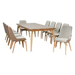 طاولة طعام خشب بأرجل معدنية 10 كراسي بيج طاولة طعام خشب بأرجل معدنية 10 كراسي بيج