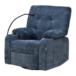 كرسي استرخاء فخم هزاز دوار مع حامل جوال أزرق