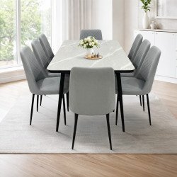 طاولة طعام رخام مودرن بأرجل معدنية 8 كراسي رمادي