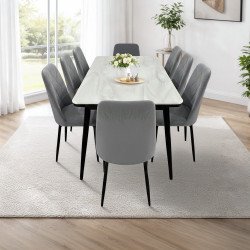 طاولة طعام رخام مودرن بأرجل معدنية 8 كراسي رمادي