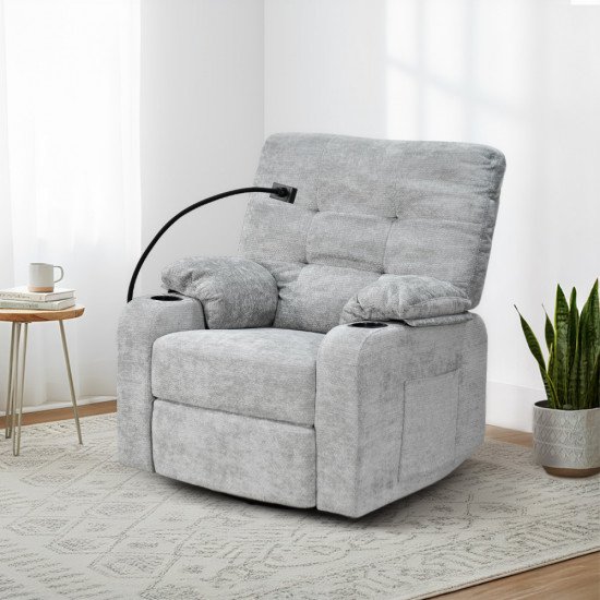 كرسي استرخاء فخم هزاز دوار مع حامل جوال رمادي كرسي استرخاء فخم هزاز دوار مع حامل جوال رمادي