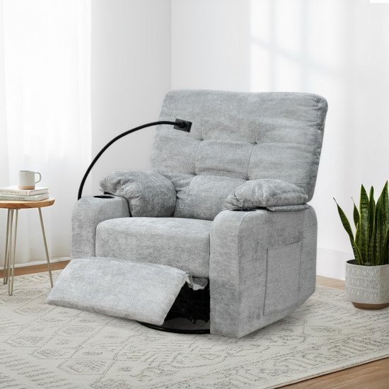 كرسي استرخاء فخم هزاز دوار مع حامل جوال رمادي كرسي استرخاء فخم هزاز دوار مع حامل جوال رمادي