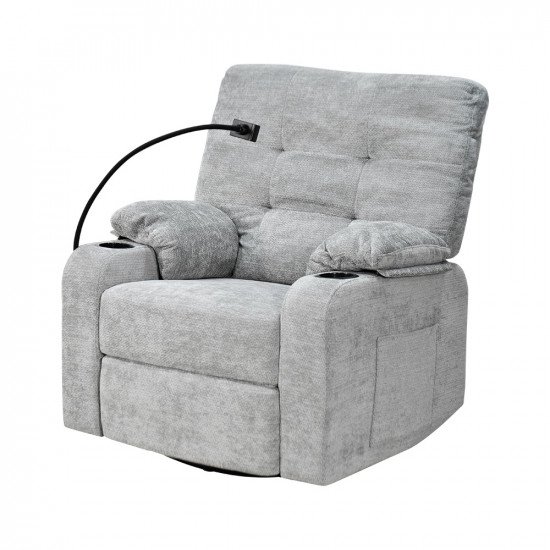 كرسي استرخاء فخم هزاز دوار مع حامل جوال رمادي كرسي استرخاء فخم هزاز دوار مع حامل جوال رمادي