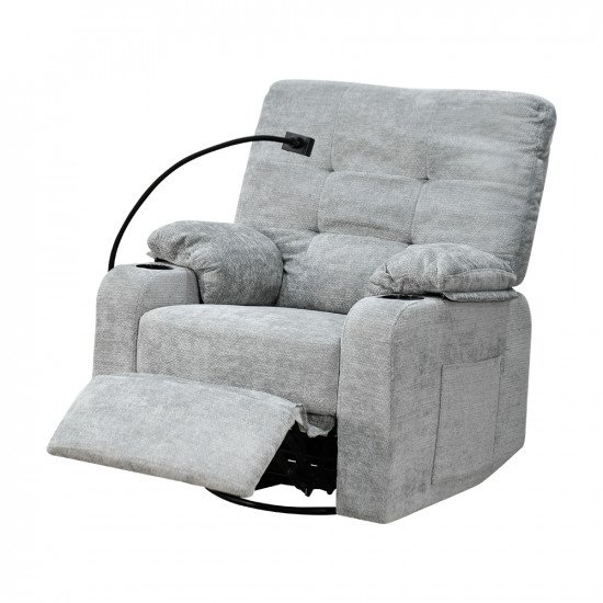 كرسي استرخاء فخم هزاز دوار مع حامل جوال رمادي كرسي استرخاء فخم هزاز دوار مع حامل جوال رمادي