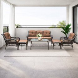 جلسة خارجية مودرن 6 مقاعد مع طاولات عملية بني