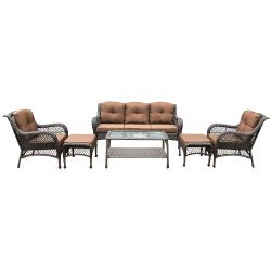 جلسة خارجية مودرن 6 مقاعد مع طاولات عملية بني