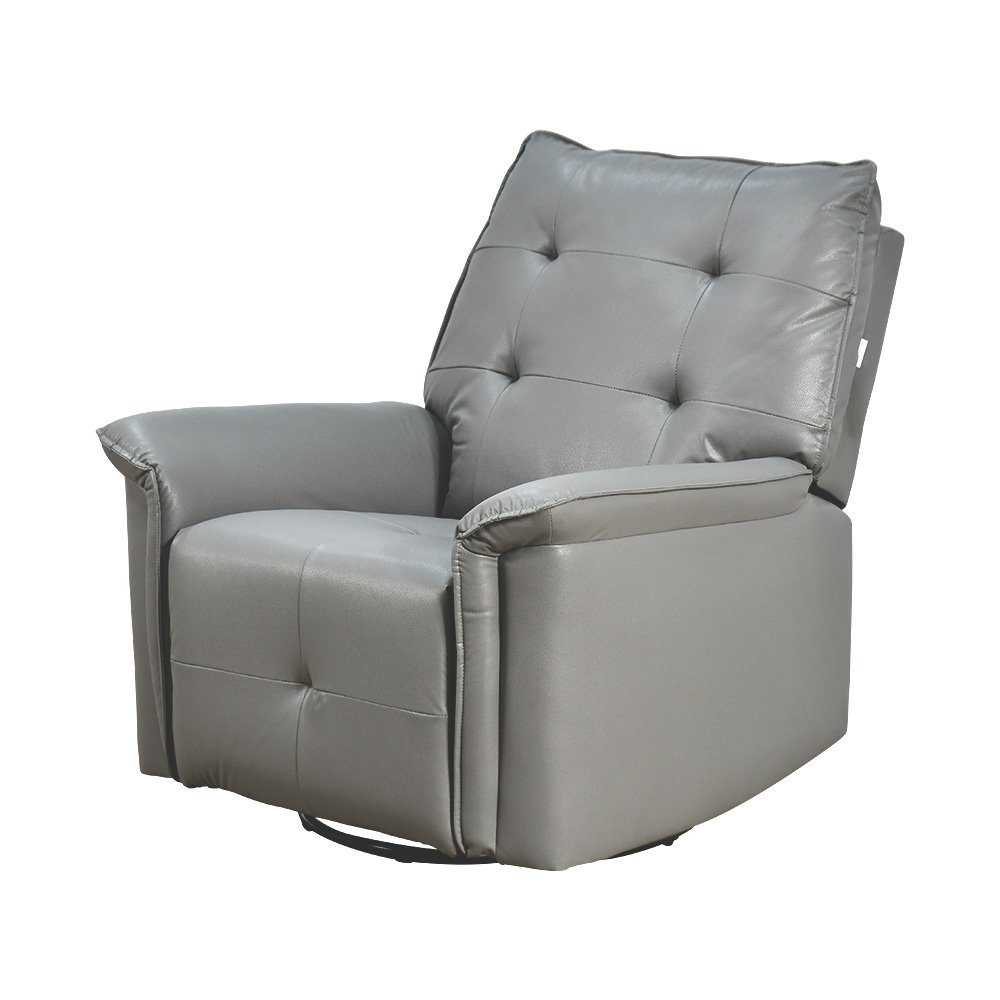 كرسي استرخاء فخم هزار دوار جلد بتصميم عصري رمادي