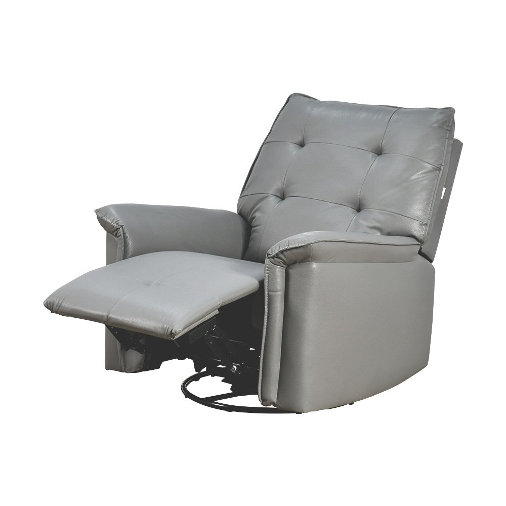 كرسي استرخاء فخم هزار دوار جلد بتصميم عصري رمادي