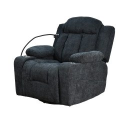 كرسي استرخاء فخم هزاز دوار بحامل جوال أسود