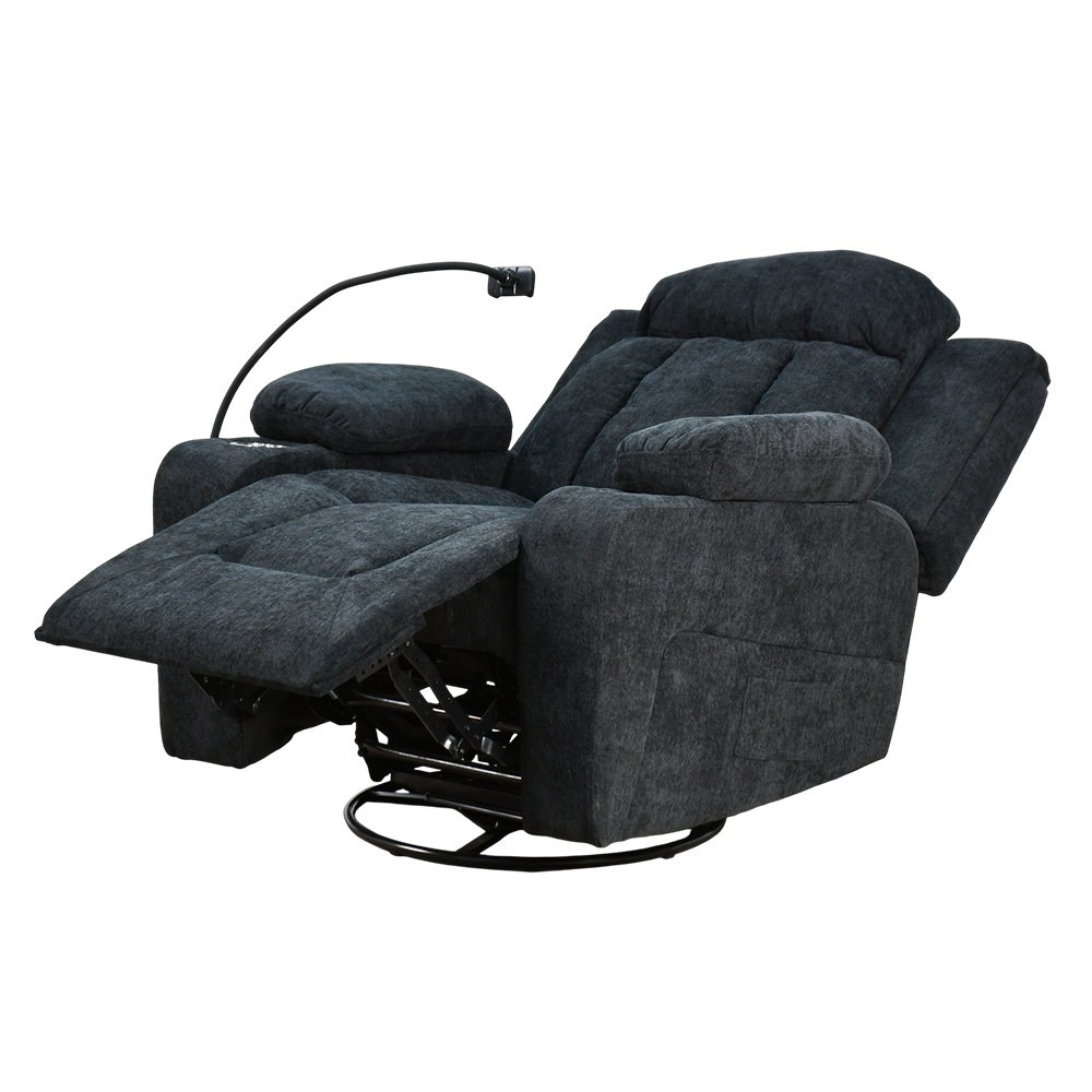 كرسي استرخاء فخم هزاز دوار بحامل جوال أسود