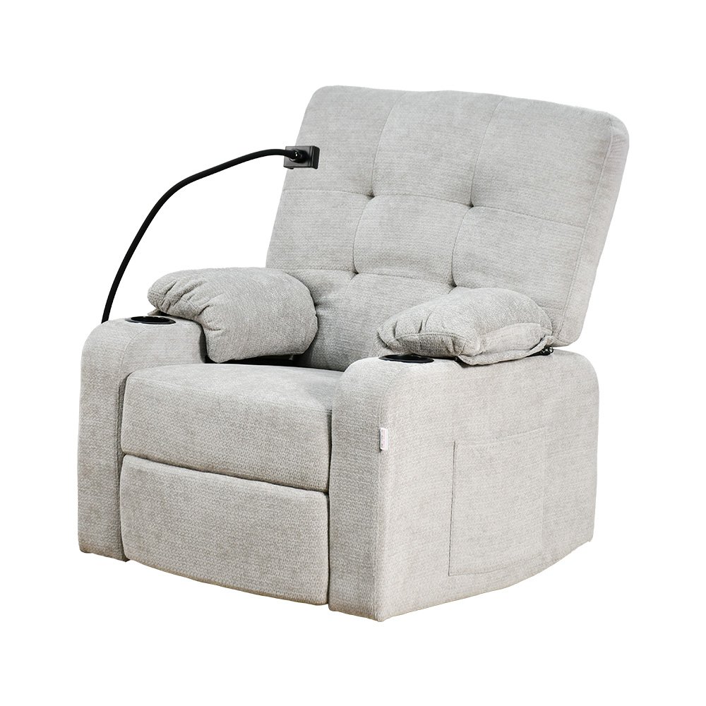 كرسي استرخاء فخم هزاز دوار بحامل جوال رمادي فاتح