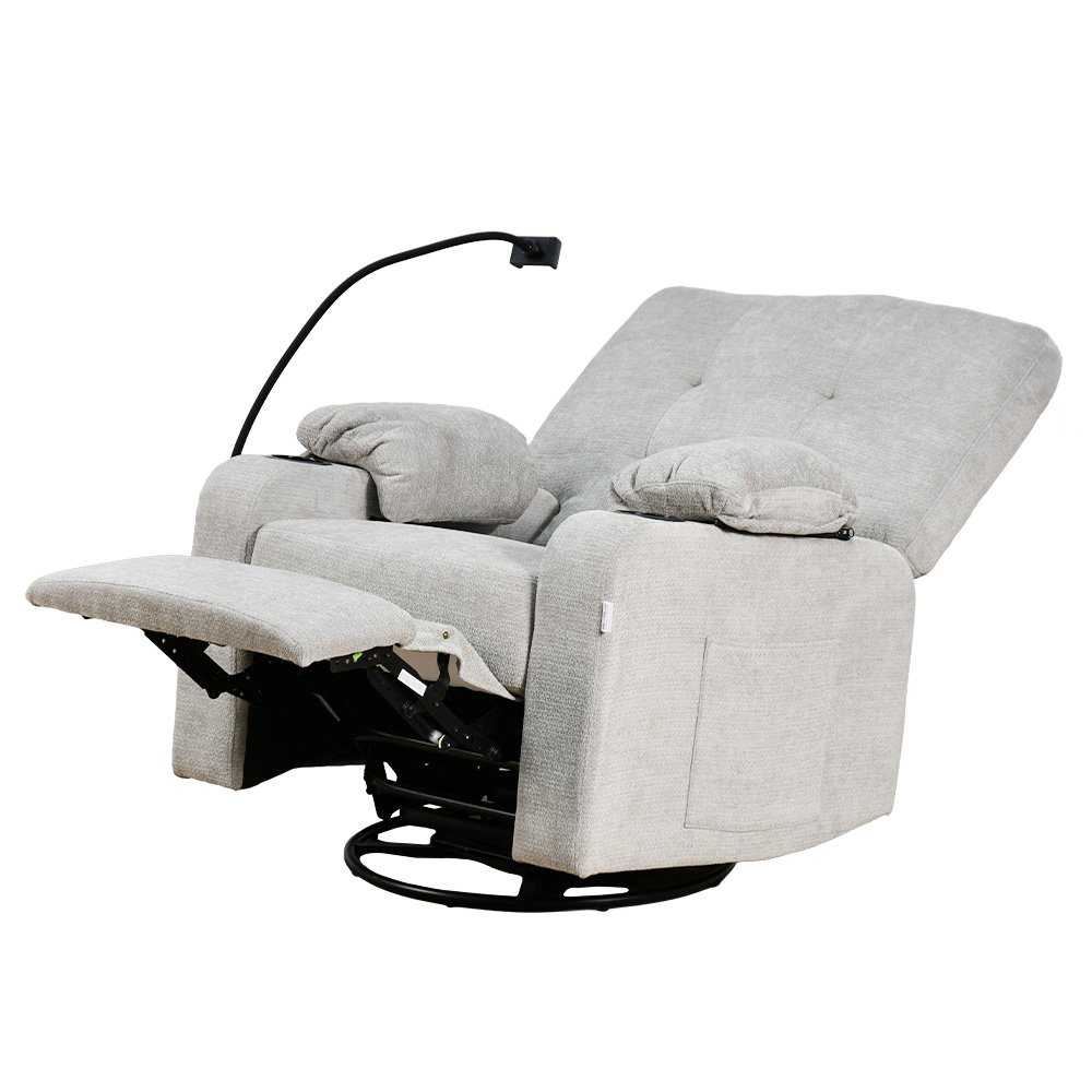 كرسي استرخاء فخم هزاز دوار بحامل جوال رمادي فاتح