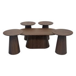 طقم طاولات خدمة مودرن 5 قطع خشبي بني