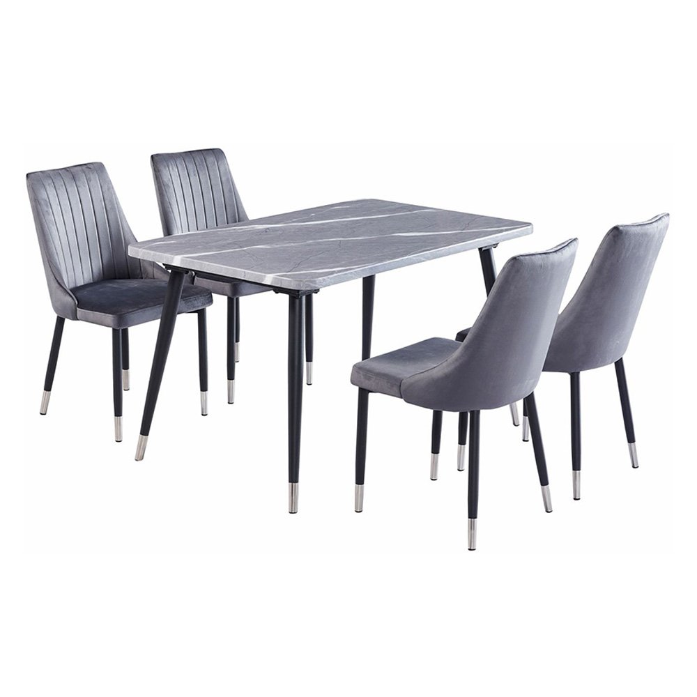 طاولة طعام رخام صناعي مع ارجل معدنية 4 كراسي طاولة طعام رخام صناعي مع ارجل معدنية 4 كراسي