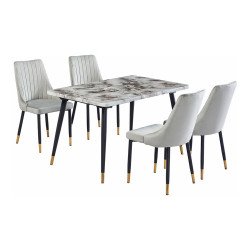 طاولة طعام رخام 4 كراسي بأرجل معدنية رمادي